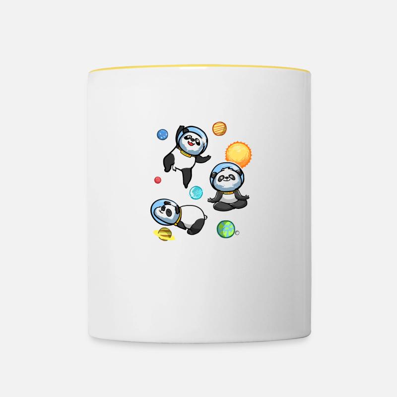 Lazy Space Pandas Astronauts Universe With Planets - Contrasting Mug - white/yellow