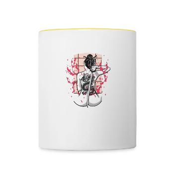 Japanese Dragon Tattoo Samurai Cherry Blossom - Contrasting Mug - white/yellow - Front