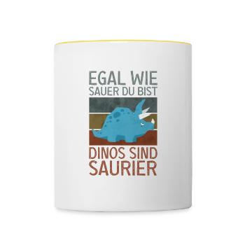 Dino Dinosaurier Trex Urzeit Geschenk - Tasse zweifarbig - Weiß/Gelb - Vorne