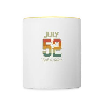 Vintage 70th Birthday July 1952 Sports Gift - Contrasting Mug - white/yellow - Front