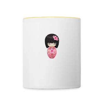 Japon Cherry Blossom Geisha Japonais Tokyo Kawaii - Mug contrasté - blanc/jaune - Devant