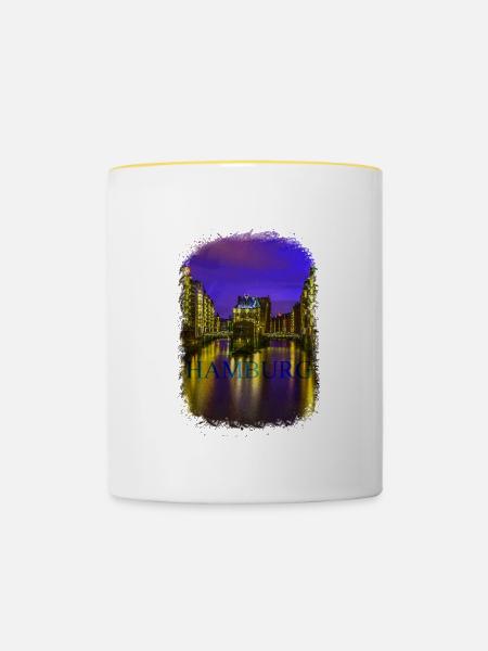 Hamburger Hafen - Tasse zweifarbig - Weiß/Gelb