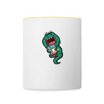 T-Rex Bubble Tea Dino Fan Eistee Saurier - Tasse zweifarbig - Weiß/Gelb - Vorne
