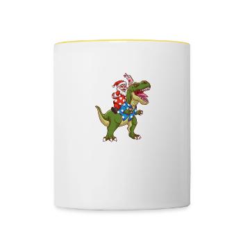 Santa Riding T-Rex Christmas In July Funny Summer - Contrasting Mug - white/yellow - Front