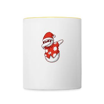 Dabbing Snowman Christmas July Funny Summer Xmas - Contrasting Mug - white/yellow - Front