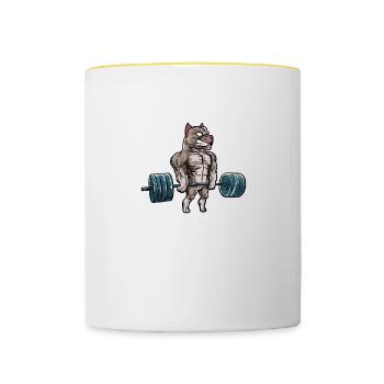 Pitbull Weightlifting Gym Fitness Dog Lover Sports - Contrasting Mug - white/yellow - Front