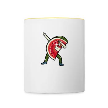 Dabbing Dab Dabbende Pastèque Melon Été - Mug contrasté - blanc/jaune - Devant