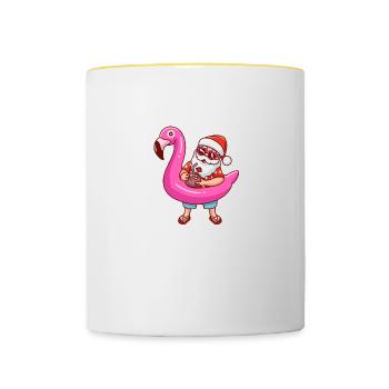 Weihnachten Sommer Santa X-Mas Flamingo - Tasse zweifarbig - Weiß/Gelb - Vorne