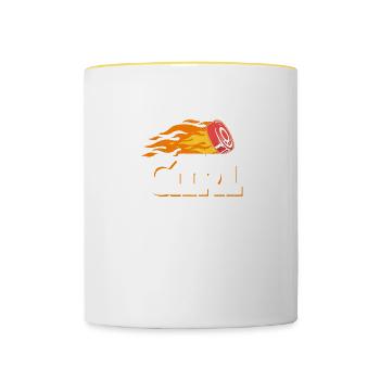 Je sais que je joue comme une fille essayer de garder le hockey - Mug contrasté - blanc/jaune - Devant