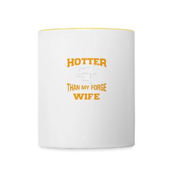 Drôles d’artisans dictons maréchal-ferrant forgeron forge - Mug contrasté - blanc/jaune - Devant