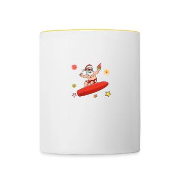Noël Été Santa Surfer Surfboard - Mug contrasté - blanc/jaune - Devant