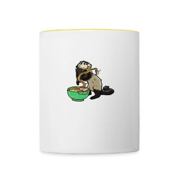 Japanese Noodles Kawaii Ramen Bowl Ferret - Contrasting Mug - white/yellow - Front