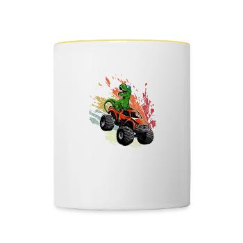 Monster Truck T-Rex Dinosaure Monster Truck Voiture - Mug contrasté - blanc/jaune - Devant