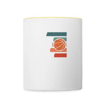 Mon cœur est sur le terrain Basketball Mama Père - Mug contrasté - blanc/jaune - Devant