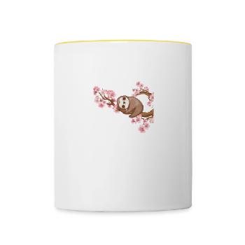Paresseux Cerisier En fleurs Japon Amoureux Cerisier - Mug contrasté - blanc/jaune - Devant