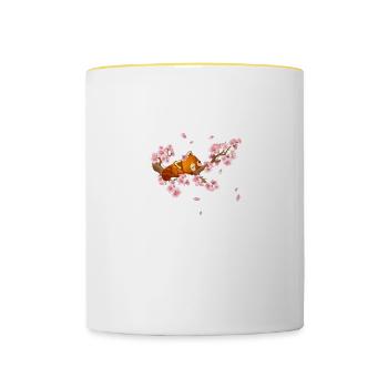 Süßer Kleiner Panda Roter Panda Japan Kirschblüte - Tasse zweifarbig - Weiß/Gelb - Vorne