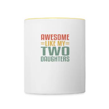 Génial comme mes filles maman papa fille - Mug contrasté - blanc/jaune - Devant