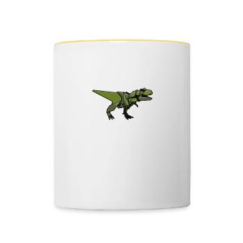 Origami Japan Faltkunst Papier T-Rex Japanisch - Tasse zweifarbig - Weiß/Gelb - Vorne