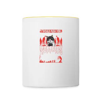 Dictons drôles d’amoureux des chats zombies - Mug contrasté - blanc/jaune - Devant