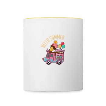 Eiscreme Ice Cream Truck Hello Summer Sommer - Tasse zweifarbig - Weiß/Gelb - Vorne
