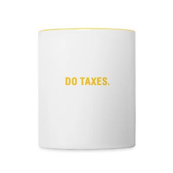 Drôles de comptables Dictons Impôts - Mug contrasté - blanc/jaune - Devant