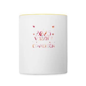Jugendweihe 2025 Vorsicht! Ich bin jetzt erwachsen - Tasse zweifarbig - Weiß/Gelb - Vorne