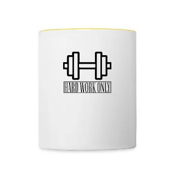 Haltère de fitness Sport Design en noir - Mug contrasté - blanc/jaune - Devant