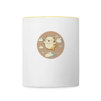 Kawaii glückliche süße Katze über den Wolken - Tasse zweifarbig - Weiß/Gelb - Vorne
