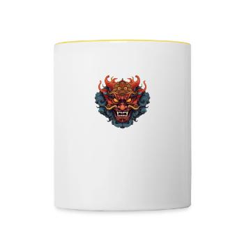 Oni-Maske - Tasse zweifarbig - Weiß/Gelb - Vorne