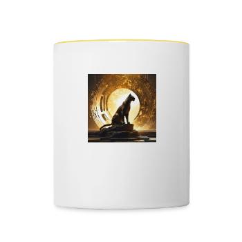 chat sauvage, or, cercle, ornement, or, léopard - Mug contrasté - blanc/jaune - Devant