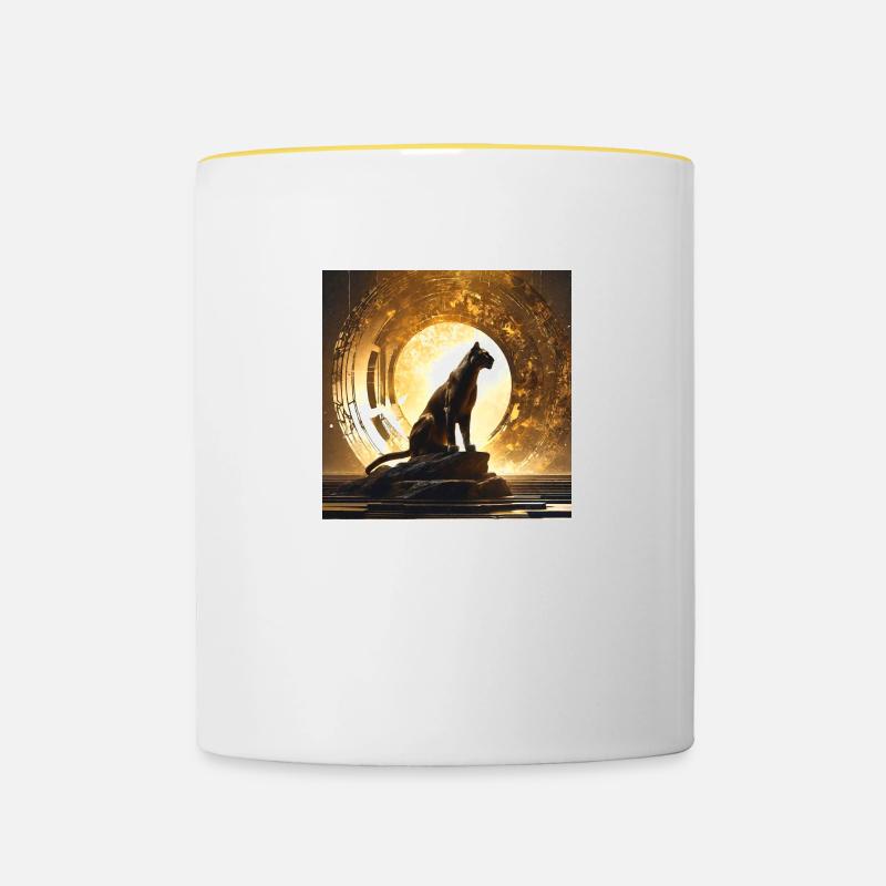 chat sauvage, or, cercle, ornement, or, léopard - Mug contrasté - blanc/jaune
