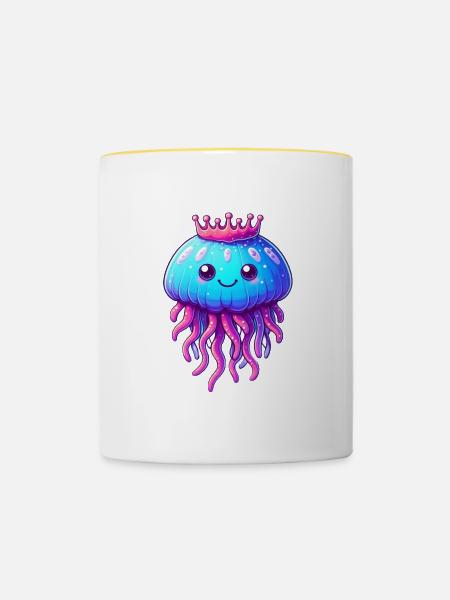 Eine Qualle mit Krone - Tasse zweifarbig - Weiß/Gelb