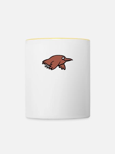 brauner Vogel - Tasse zweifarbig - Weiß/Gelb