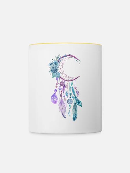 Traumfänger - Tasse zweifarbig - Weiß/Gelb