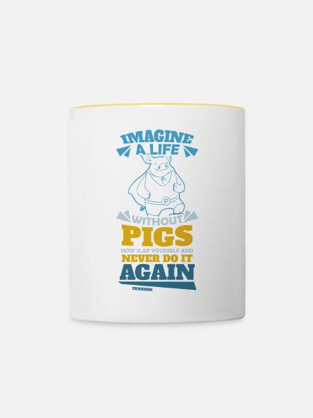 Schwein - Tasse zweifarbig - Weiß/Gelb