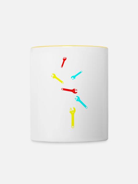 Schraubenschlüssel Icon - Tasse zweifarbig - Weiß/Gelb