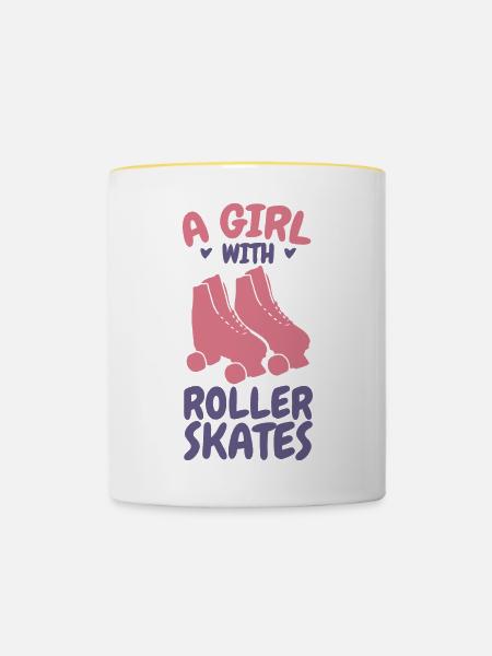 Ein Mädchen mit Rollschuhen - Tasse zweifarbig - Weiß/Gelb