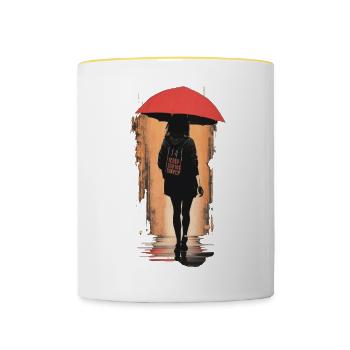 Gehen mit schweren Schritten, besinnlichen Momenten - Tasse zweifarbig - Weiß/Gelb - Vorne