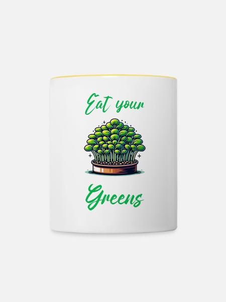 Eat Your Greens Farmer Gardener Microgreen Grower - Tasse zweifarbig - Weiß/Gelb