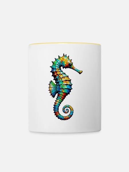 Seepferdchen - Tasse zweifarbig - Weiß/Gelb