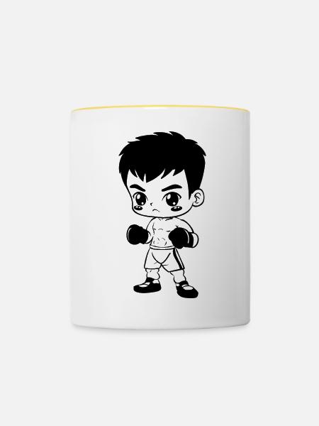 Lustiger Kickboxer - Tasse zweifarbig - Weiß/Gelb