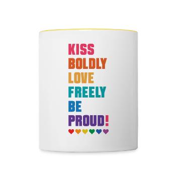 LGBTQ Pride Month - Kiss Boldly, Love Freely - Contrasting Mug - white/yellow - Front