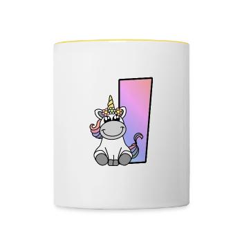 Einhorn Buchstabe I - Tasse zweifarbig - Weiß/Gelb - Vorne
