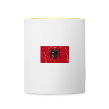Der halbe Albaner ist besser als keine Nationalfla - Tasse zweifarbig - Weiß/Gelb - Vorne