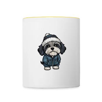 Havanese Hund Winter - Tasse zweifarbig - Weiß/Gelb - Vorne