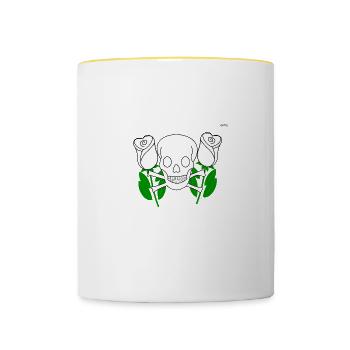 Skull between white roses - Contrasting Mug - white/yellow - Front