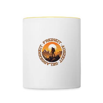 Freiheit, Auszeit, Gelassenheit - Tasse zweifarbig - Weiß/Gelb - Vorne