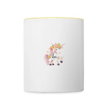 Bo! Design fleur de licorne, personnalisable - Mug contrasté - blanc/jaune - Devant
