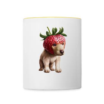 Chien fraise - Mug contrasté - blanc/jaune - Devant