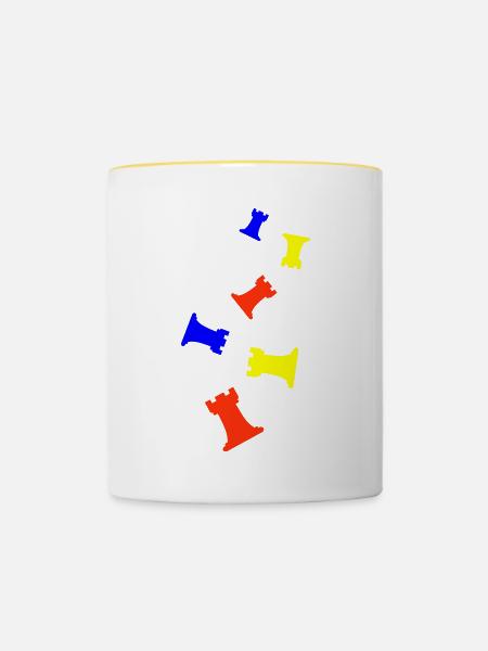 Schachfigur Turm - Tasse zweifarbig - Weiß/Gelb